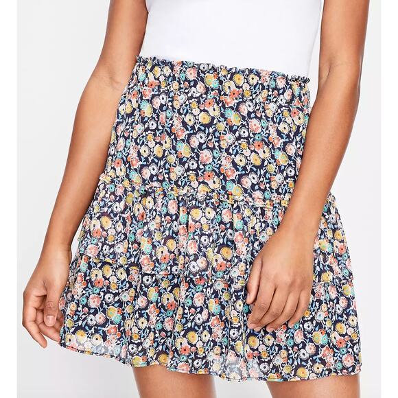 Loft Womens Floral Print Tiered Chiffon Ruffle Pull-On Black/Multi Mini Skirt XS - Picture 1 of 7